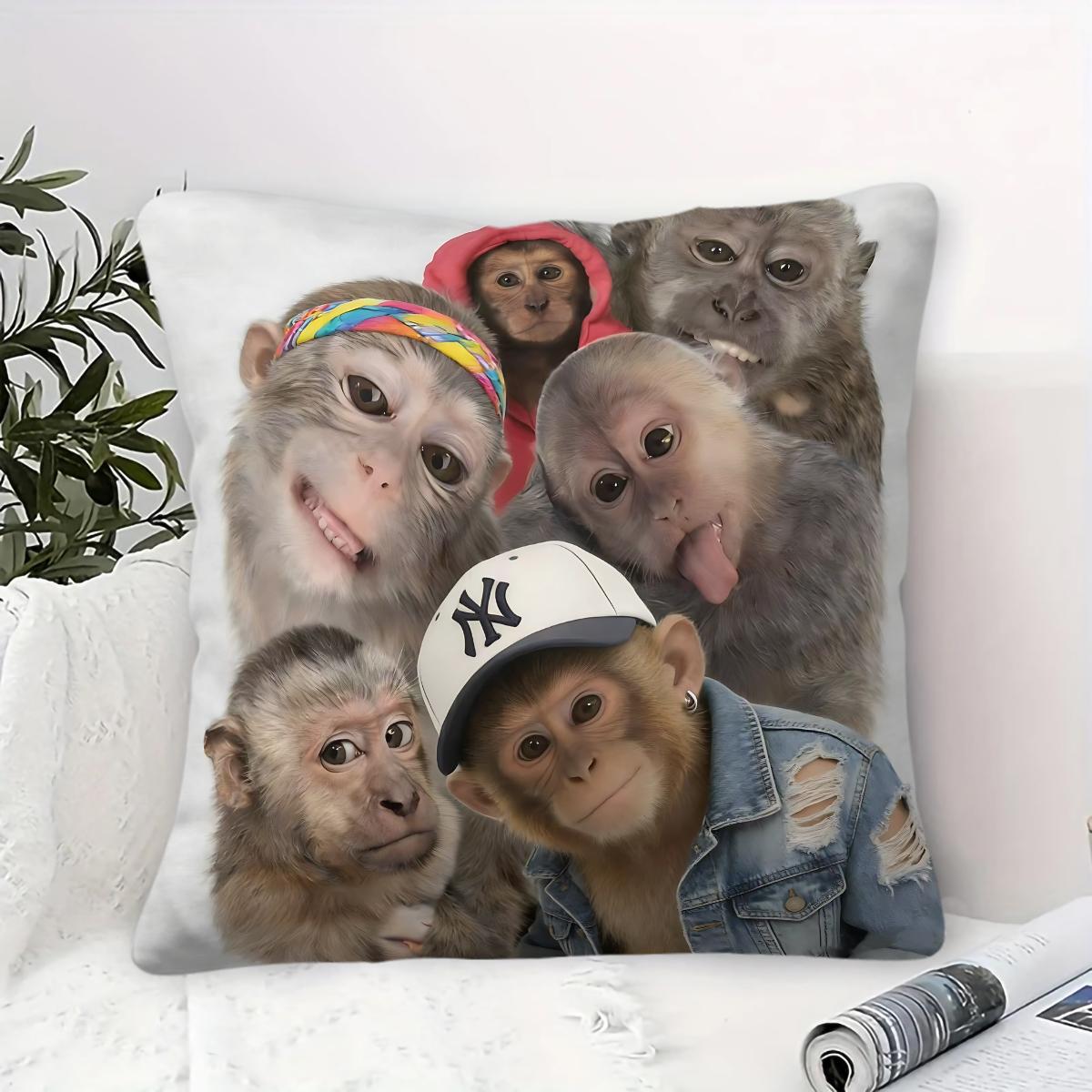 Trending Monkey Throw Pillow, Warm and Whimsical Fun Home Decor Checkered Accent Pillow, for Sofa Pillowcases and Bedding Home Decor Cushion