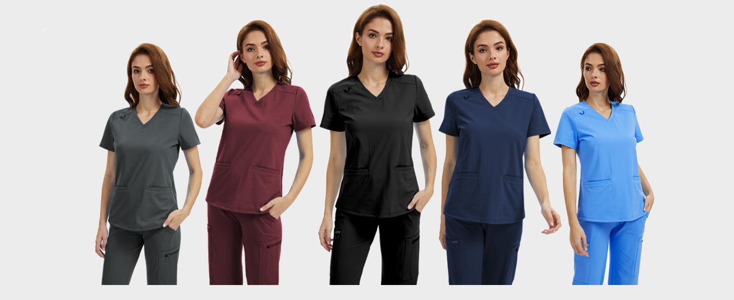 Kecols Scrub Tops for Women - V-Neck with 2 Pockets, Soft 4-Way Stretch, Anti-Wrinkle & Easy Care for Medical Uniforms Workwear Clothes Womenswear Minimalist Kecols Scrub Tops for Women - V-Neck with 2 Pockets, Soft 4-Way Stretch, Anti-Wrinkle & Easy Care for Medical Uniforms Workwear Clothes Womenswear Minimalist