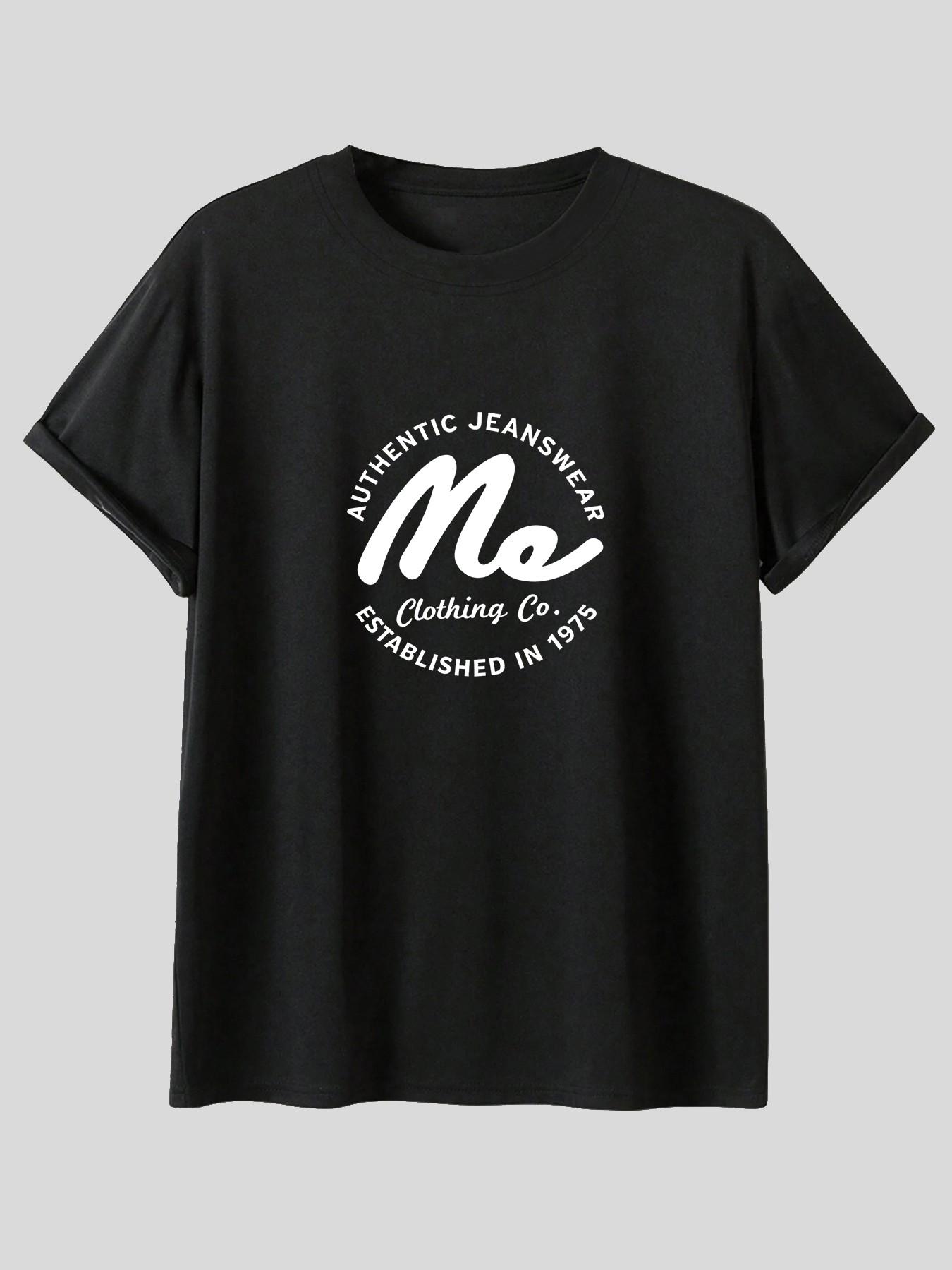 American Vintage 1975 Circular Letter Print Short Sleeve T-Shirt, Men's Summer Amikaji Casual Top, Loose-Fitting, All Seasons