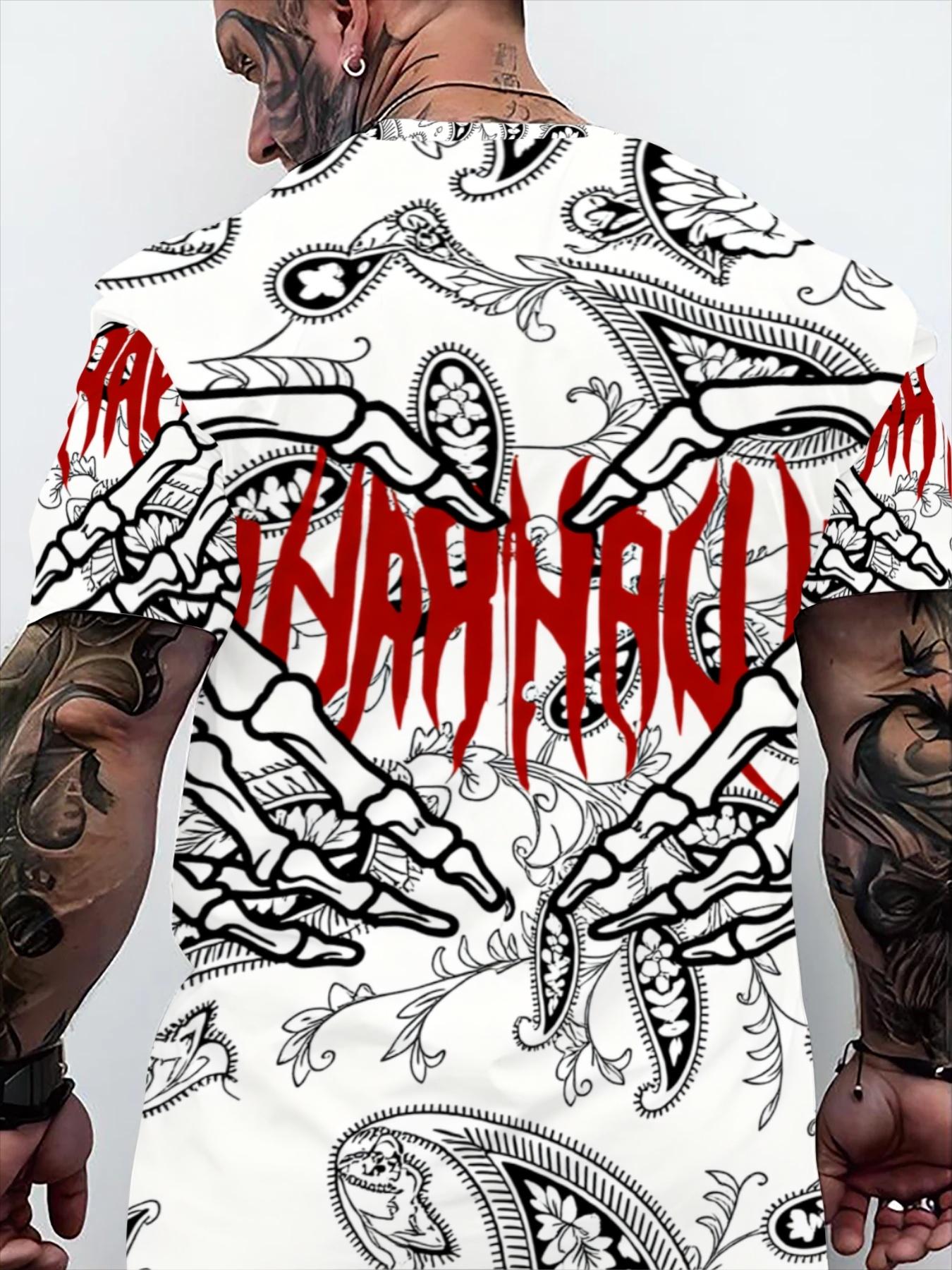 Trendy Printed Short Sleeve T-Shirt, Men's Fashion Casual Top, White Graffiti Pattern Design, Simple All-Match Style, New Summer Men's Clothing