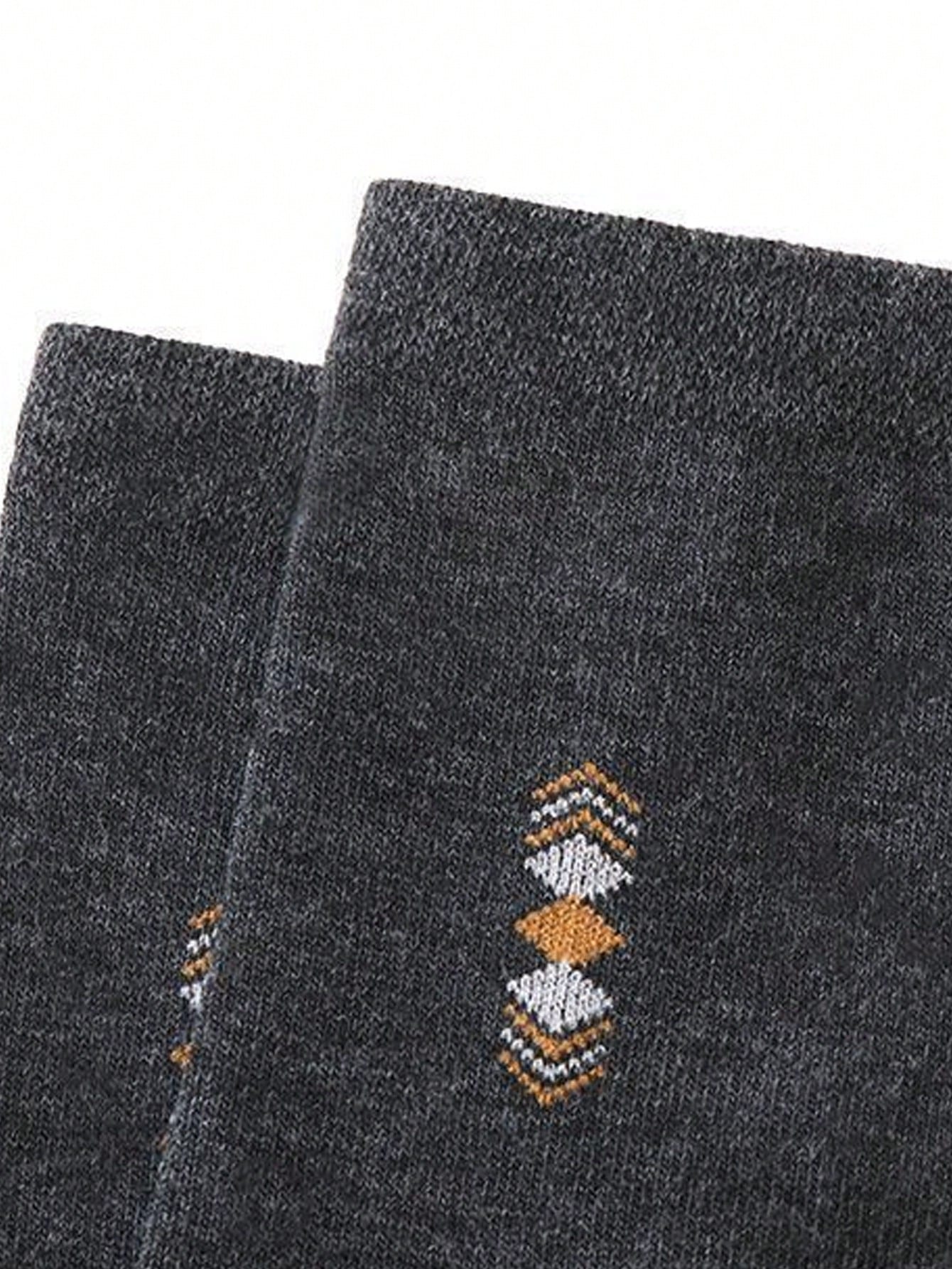 5 Pairs Men's Fall Winter Crew Socks, Soft Comfortable Checked Pattern, Ideal Gift for Running, Sports, Hiking, Casual Style
