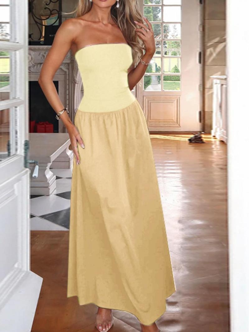 Elegant Plain Slim-Fitting A-Line Dress, Sexy Style Backless Design, Perfect for Casual & Party Wear, Women's Fashion Clothing