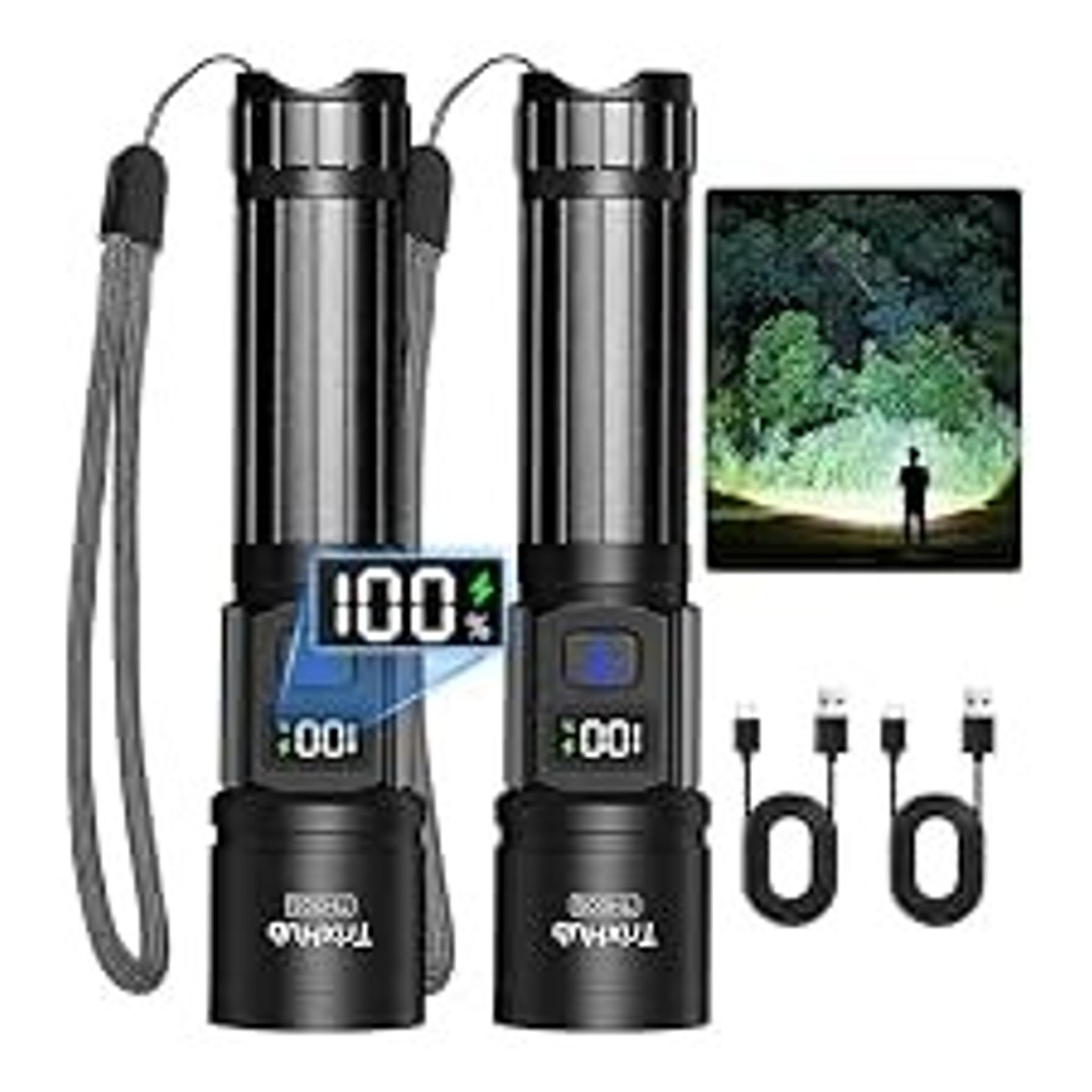 2 Pack Rechargeable Flashlights, Super Bright High Lumens Flashlight