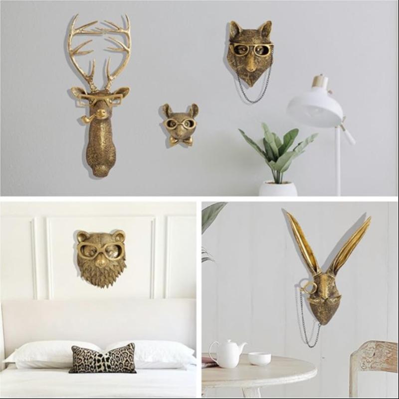 Animal Head Design Wall Decoration, 5 Counts/set Creative Resin Animal Head Wall Hanging Decoration, Unique Home Living Room and Bedroom Hanging Decoration, Home Decor Ornaments