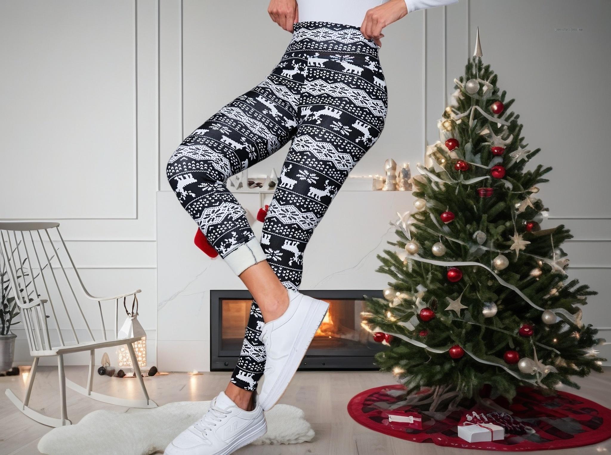 Women's Christmas Winter Warm High-Waisted Elastic Fashion Slim Fit Bottoms, Casual Sporty Style, All Seasons Wear High Stretch Leggings