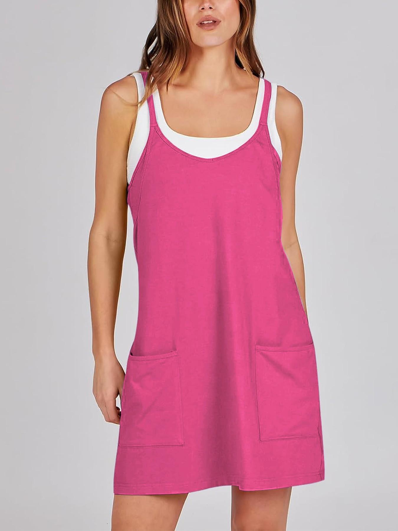 Womens Workout Romper Dress with Shorts Underneath Sleeveless Spaghetti Straps Athletic Outfits Casual Vacation