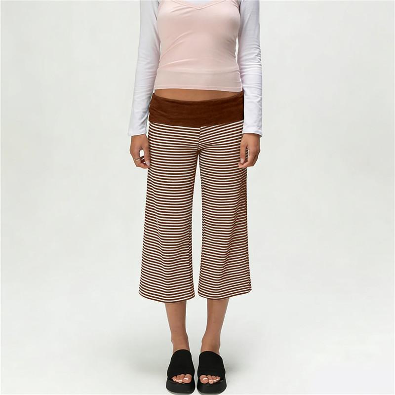 Women Fold Over Waist Gaucho Pants Low Rise Cropped Wide Leg Capri Pants Summer Foldover Culottes Yoga Pants Pajama Bottoms