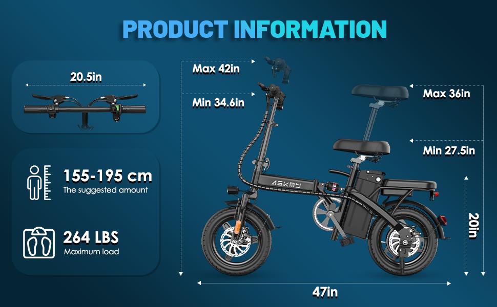 ASKMY E14 Urban Folding E-Bike 1000W, Long Range 45 Miles | 14" Compact Tires, Dual Disc Braking System | UL2849 Certified, Enhanced Safety Battery, 12-Month Warranty, Easy Storage