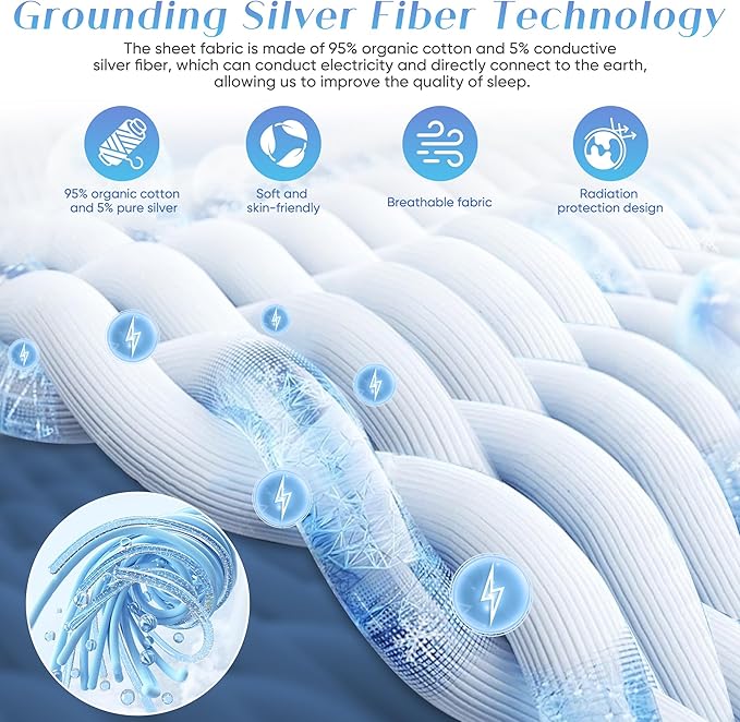 Grounding Fitted Sheet  5% Silver Fiber Fitted Earthing for Better Sleep  King Size