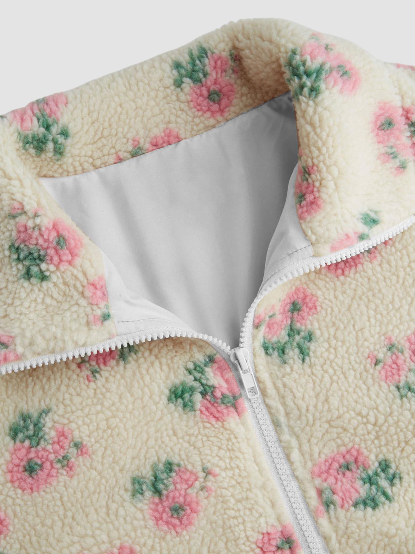 Women's Floral High Neck Zipper Fitted Jacket, Casual Fleece Lined Knit Coat, Long Sleeve Button Front Outerwear, Fall & Winter Fashion