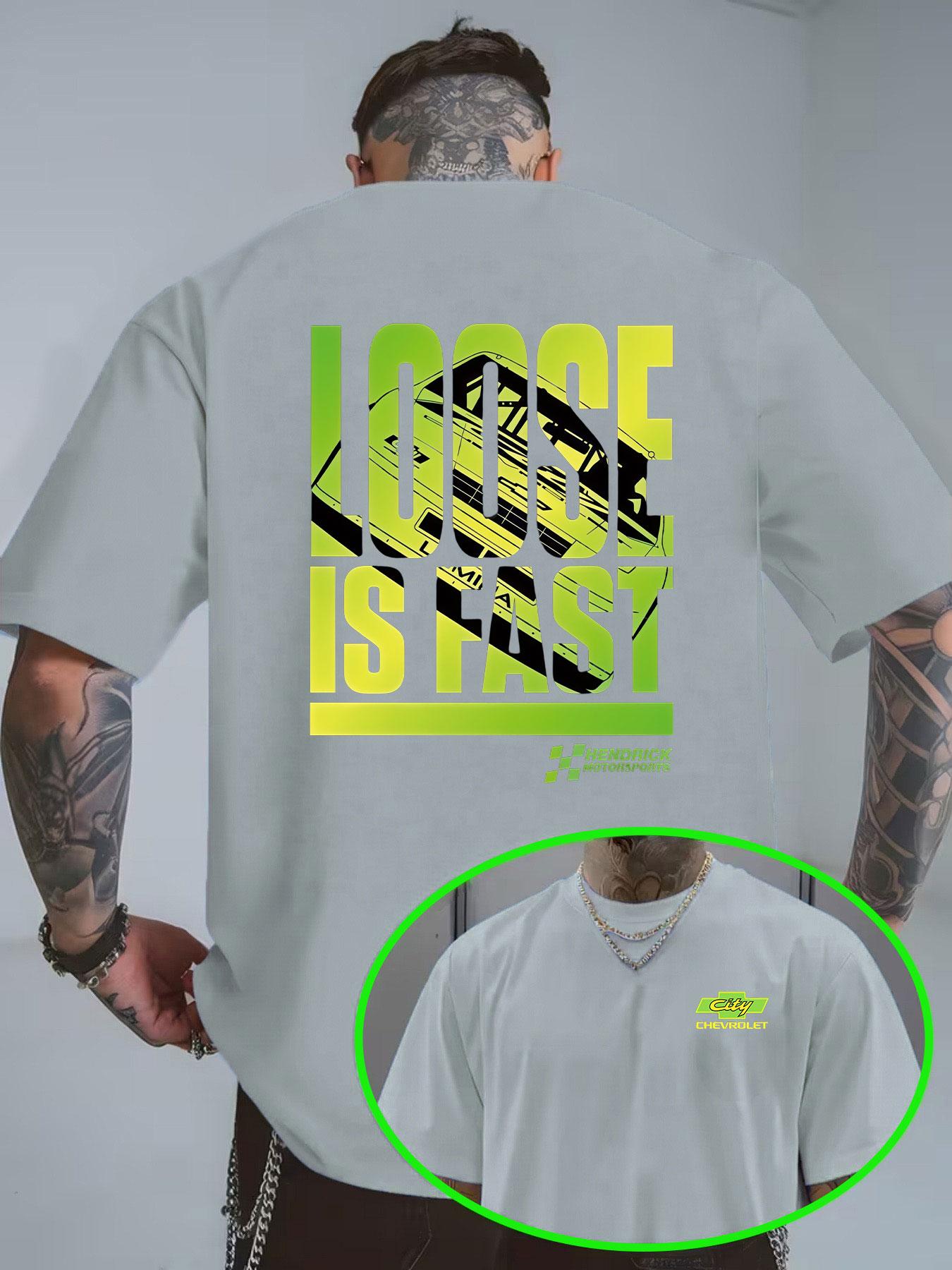 Men's Short Sleeve T-Shirt Summer Loose Fit, Racing Print American Motorcycle Style, Chevrolet Casual Long Top, All Seasons Wear