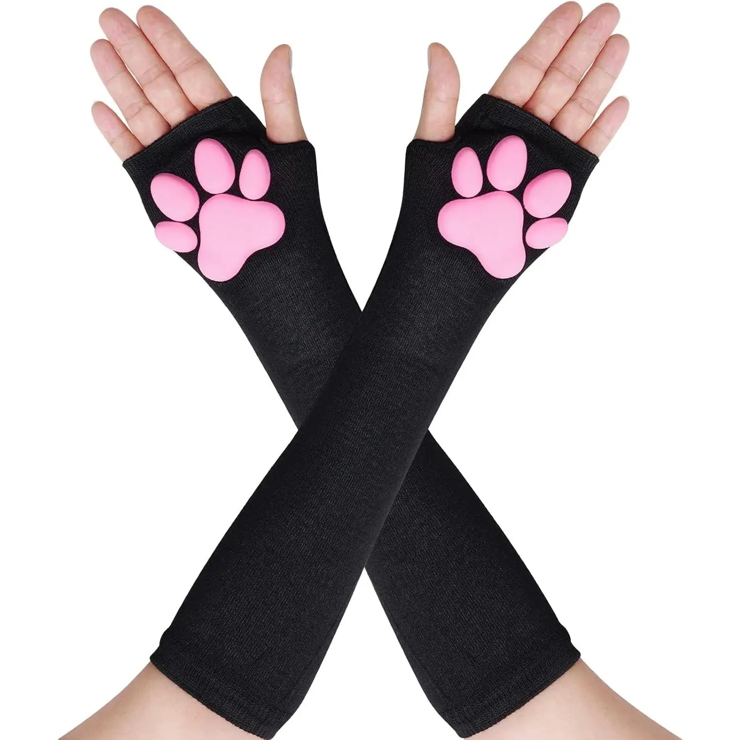 Kawaii Pink 3D Claw Fingerless Cat Paw Gloves Cute Cat Cosplay Sleeve for Women PartyGift