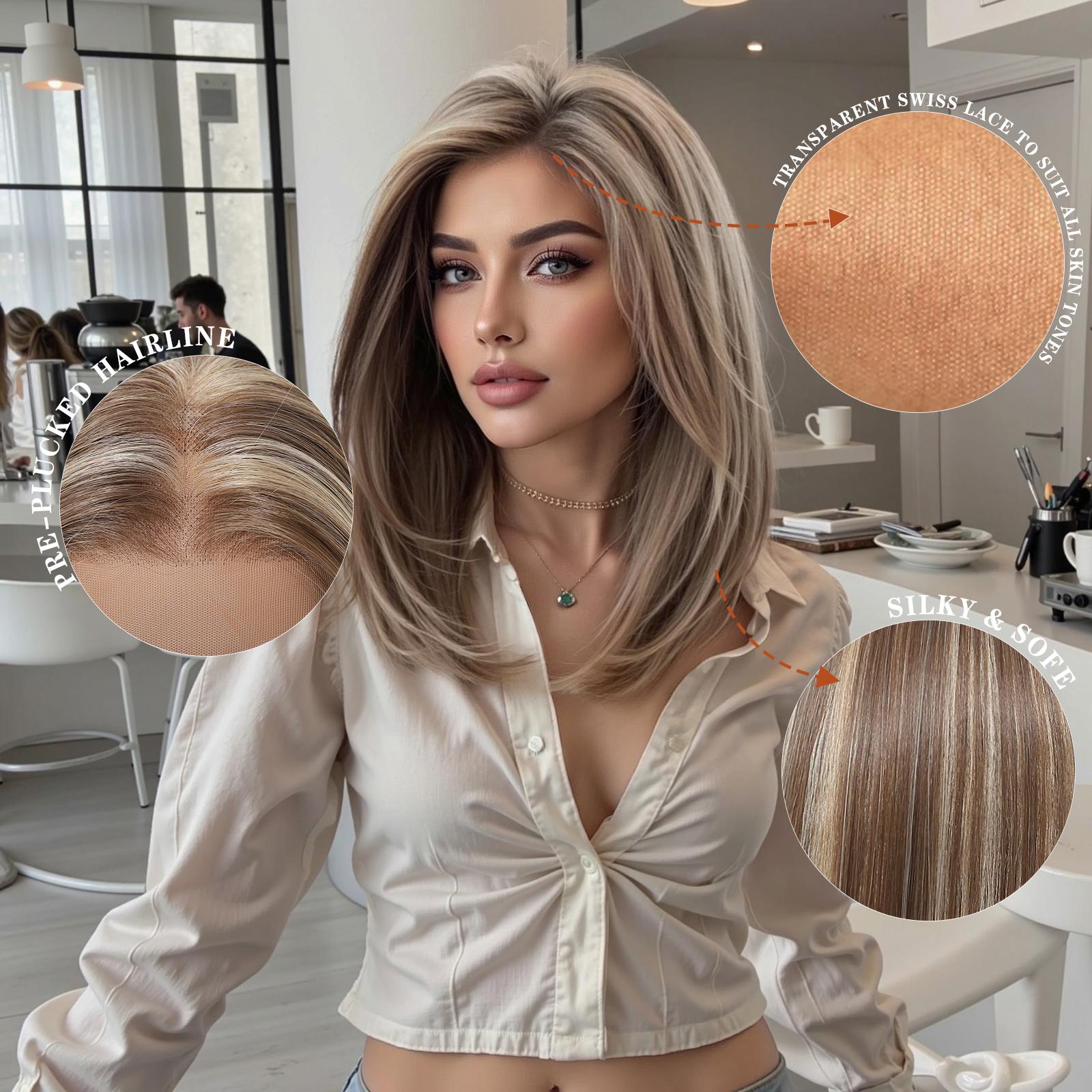 Lace Front Synthetic Fiber Wigs Lace Frontal Wig Uk Style Piano City Series Fashionable Hair Clips Modern Look Synthetic Fiber Hairpiece for Women