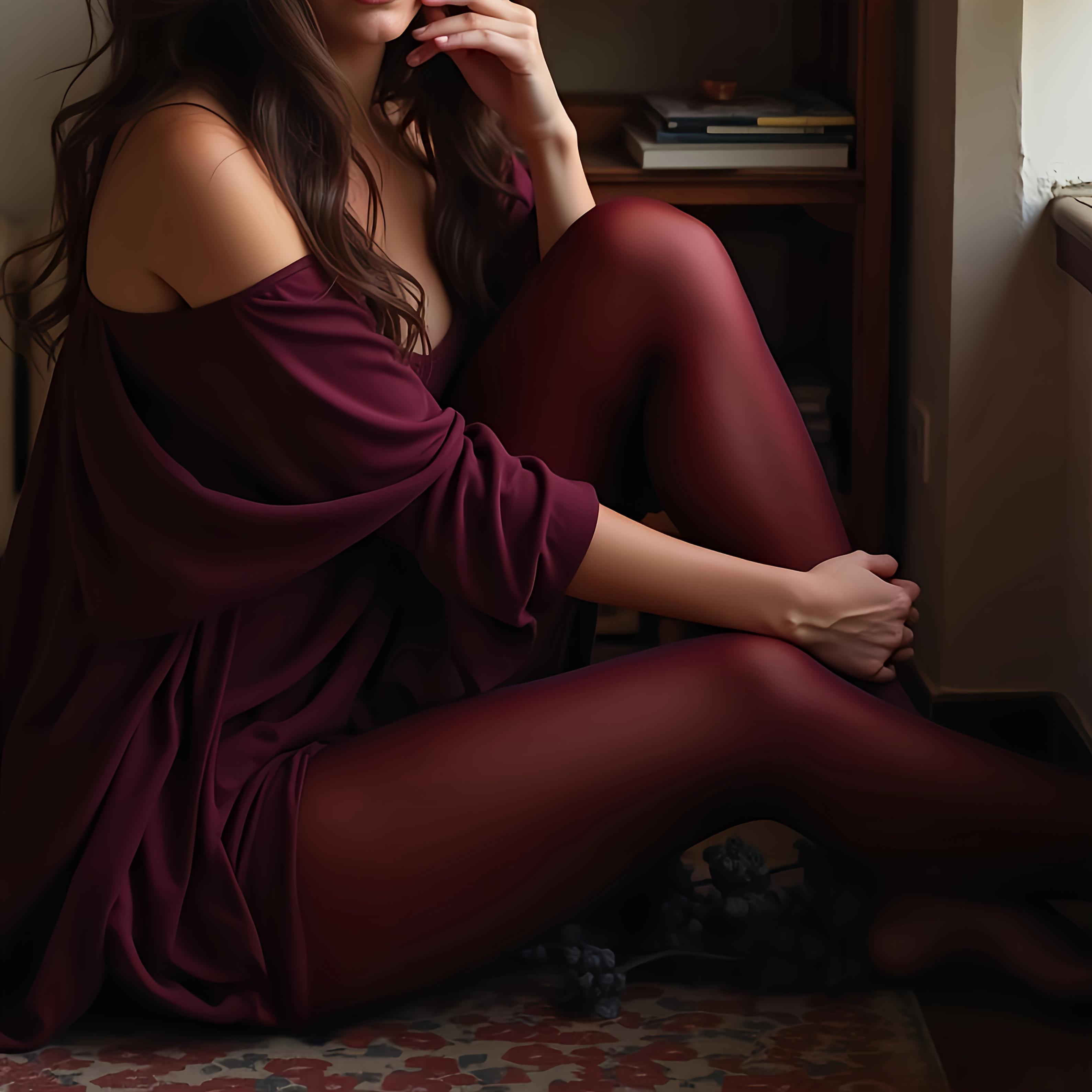 1 Pair of Women's Wine Red Gentle and Elegant Versatile Fashion Japanese-Style, European and American Style Pantyhose