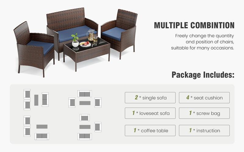 Amopatio Patio Set 4 Pieces Small Belcony Furniture, Outdoor Wicker Rattan Conversation Set for Family Party on Backyard, Poolside,Garden,Deck,Porch