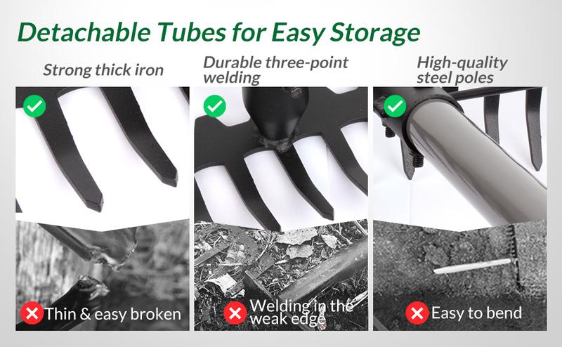 Walensee 5.4FT Bow Rake Heavy Duty Garden Rake with Stainless Steel Handle, 17 Steel Tines Metal Head Rake Tool for Loosening Soil Gathering Leaf Leveling Lawn Farming Land