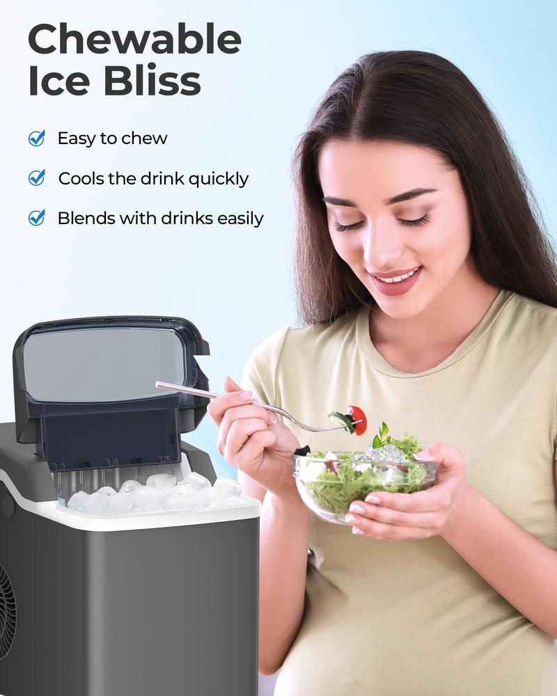 Ice Makers Countertop, 26.5lbs/24H, 9 Bullet Ice Cubes in 6 Mins, Self-Cleaning Ice Makers with Basket and Scoop, 2 Sizes of Bullet Ice