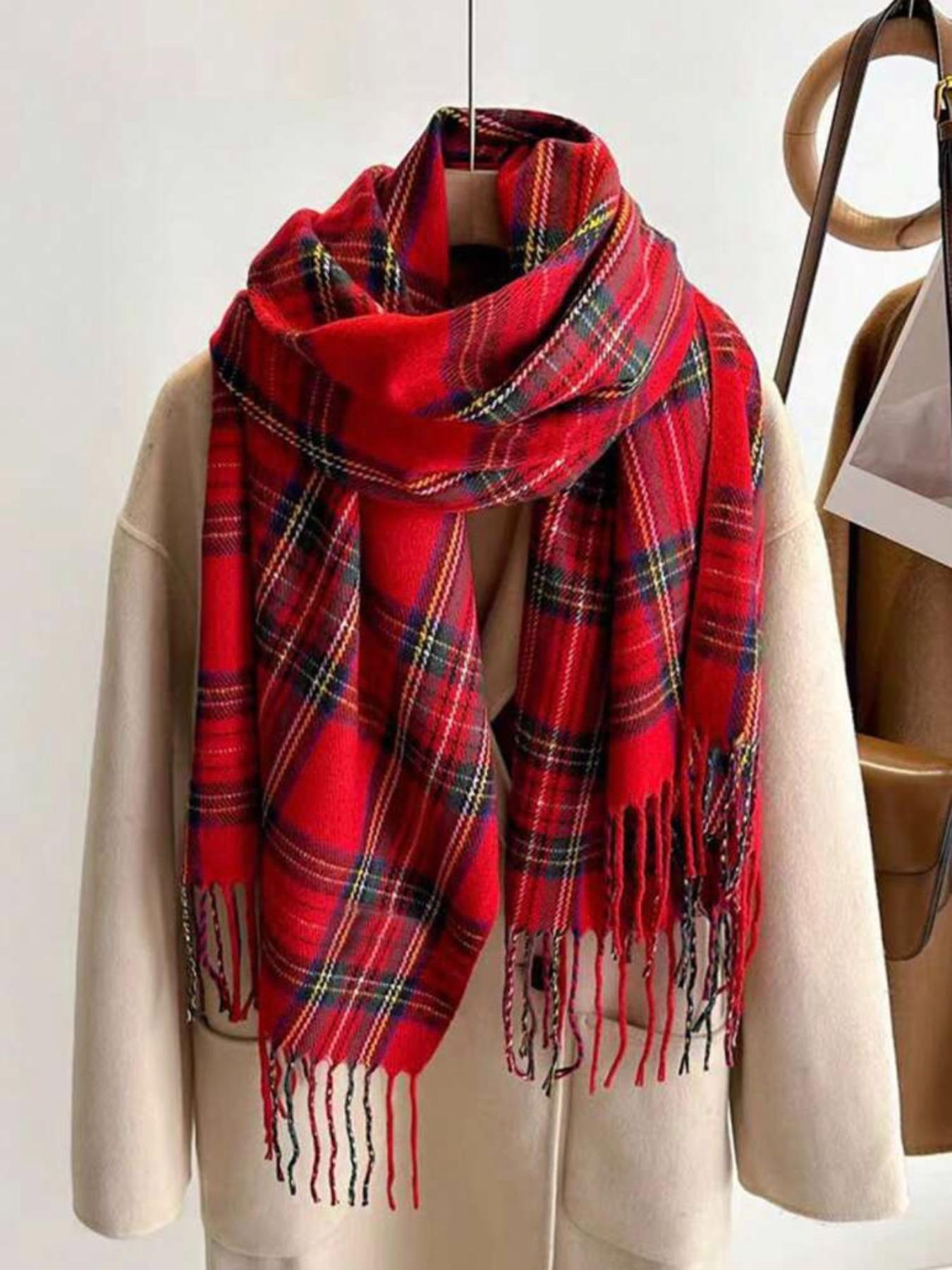 New Arrival Plaid Scarf for Women, Casual Fitted Woven Fabric, Warm & Stylish Design, Perfect for Fall Winter Outdoor Activities, Checkered Scarf