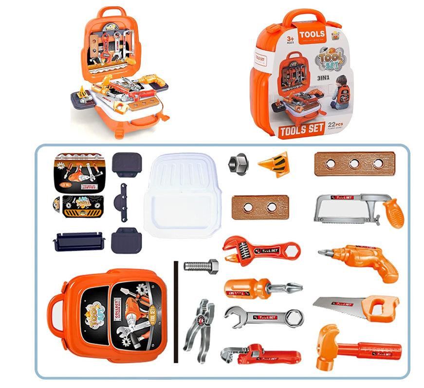 Boy's Realistic Handheld Toy Repair Tool Toy Gift Kids 22PCS Tool Set -Construction Toy with Toolbox&Electronic Drill, Pretend Play forToddlers Aged 3-7Birthday Giftfor Bovs and Girls 4-6 Years Old