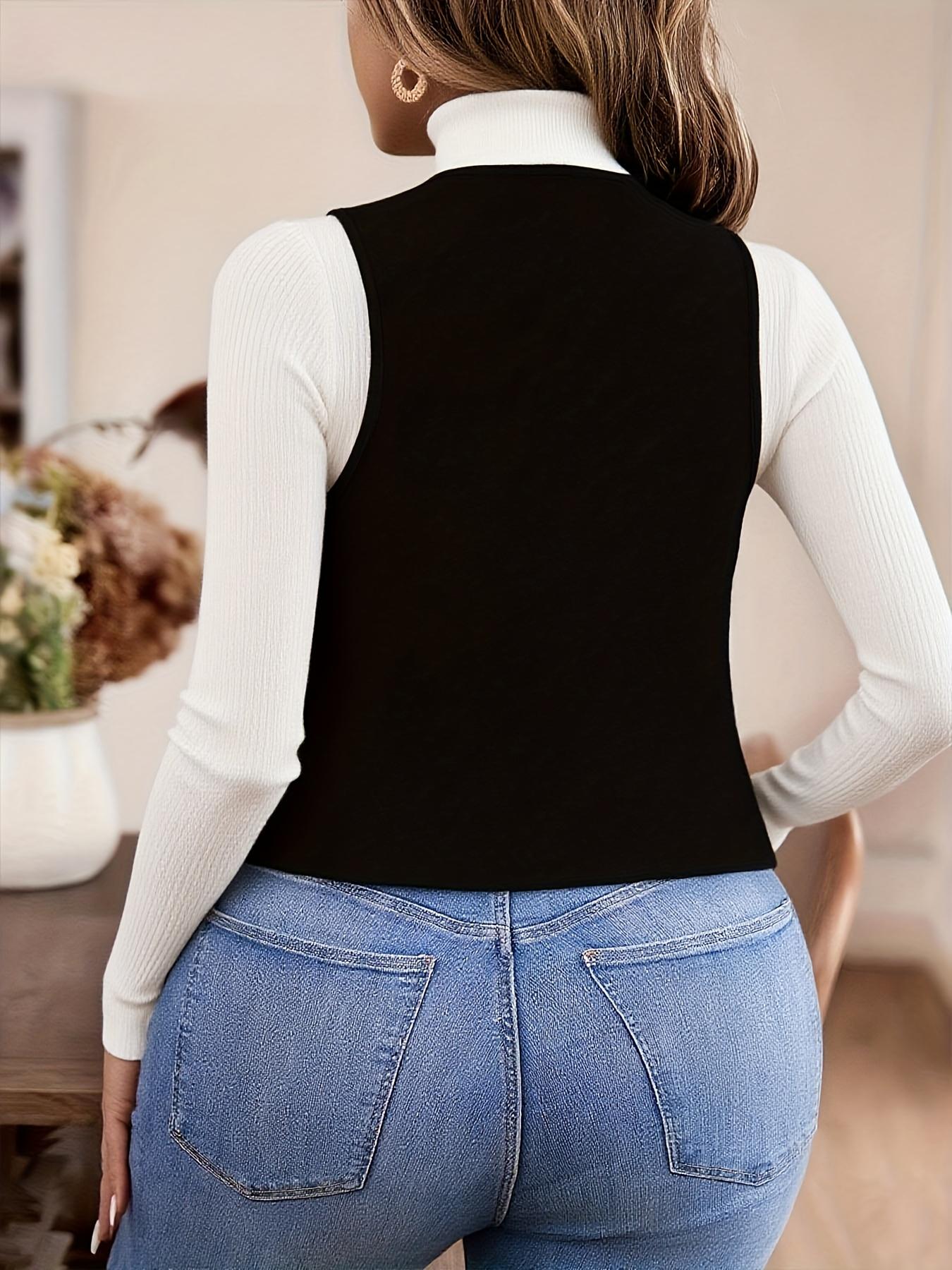 Plus Size Women's Layered Wear Slim Fit Knitted Short Vest Jacket Womenswear, Casual Basic Fashion Fitted Outerwear for Spring & Fall Seasons