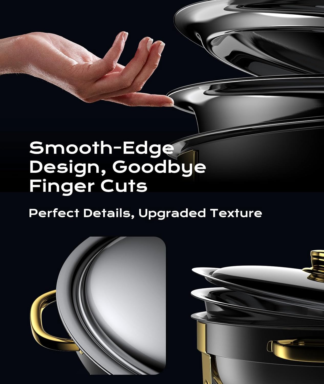 5.5QT/ 9QT Stainless Steel Chafers Chafing Dish Plates Set for Buffet Server Warmer Party-Ready Perfection Full Size Pots Kitchenware Food Warm Cookware Safe Rolled Edge Design Superior Heat Retention Birthdays Weddings