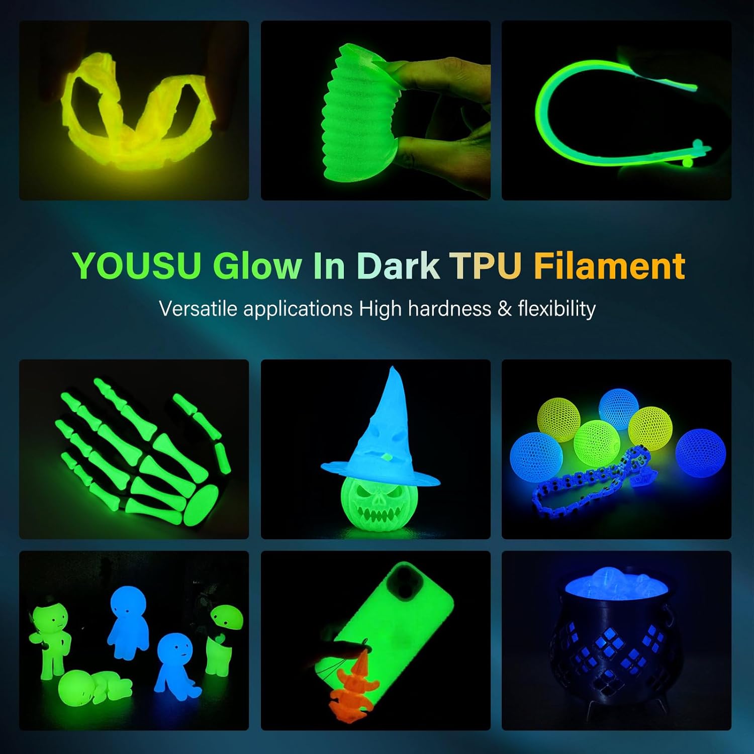 Glowing Tpu Flexible Filament 1.75mm 250g Self-Luminous in Dark, High Elastic Wear-Resistant Material for Wearable Devices & Creative Accessories