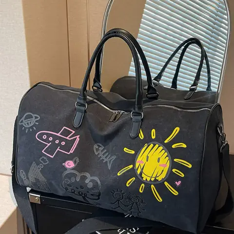 Colorblock Colorful Graffiti Design Travel Duffle Bag, Street Trendy Lightweight Large Capacity Duffel Bag, Durable Lightweight Design Gym Bag for Gym & Daily Use, Esthetic Luggage