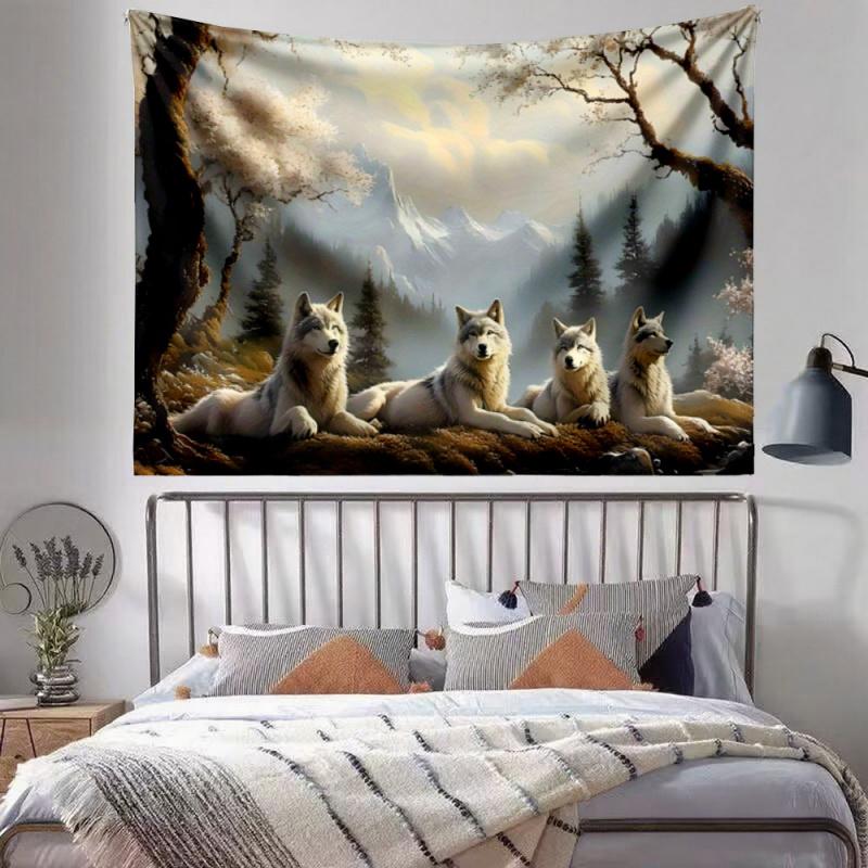 Casual Tapestries Four white wolves in nature Nature inspired design Multi-scene use