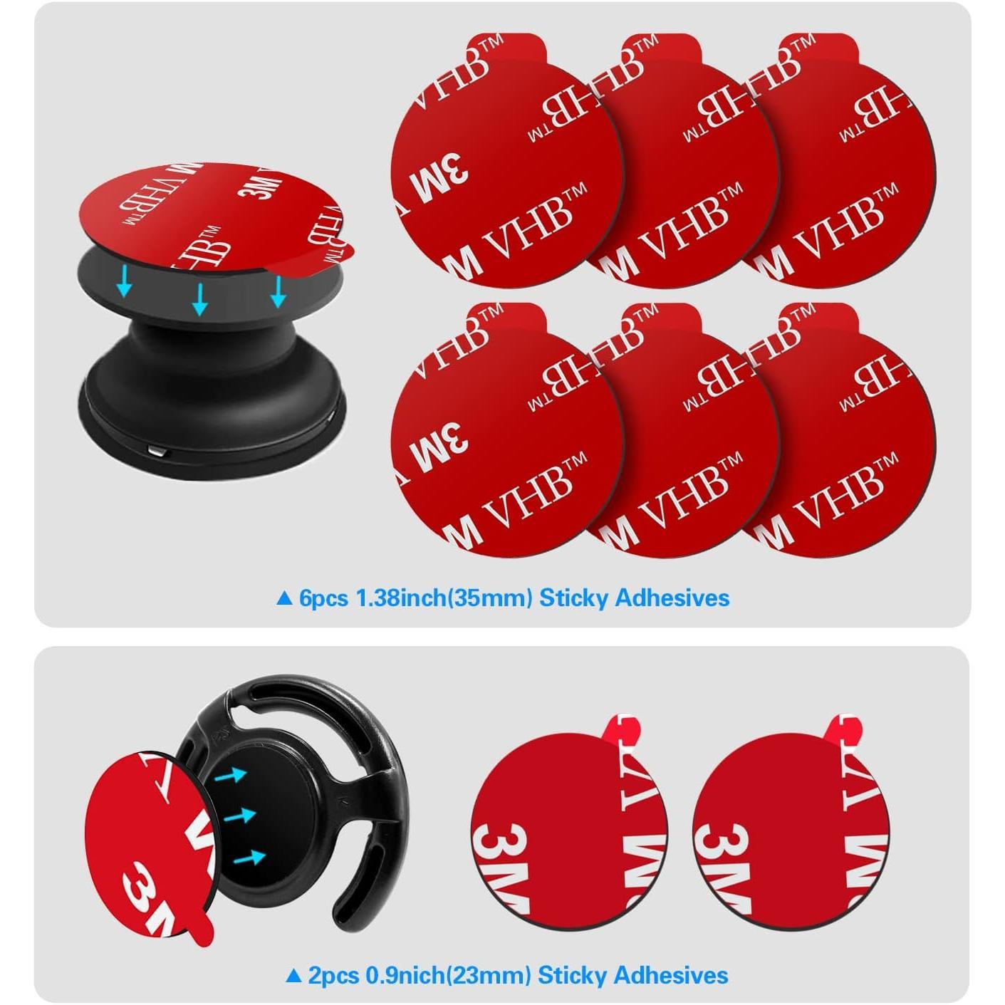 Sticky Adhesive   for Pops Socket Base, 6 count 1.38 Circle Double Sided Tape for Collapsible Grip Stand's , 2 count Sticker Pads for  Socket Mount & Cell Phone  Holder
