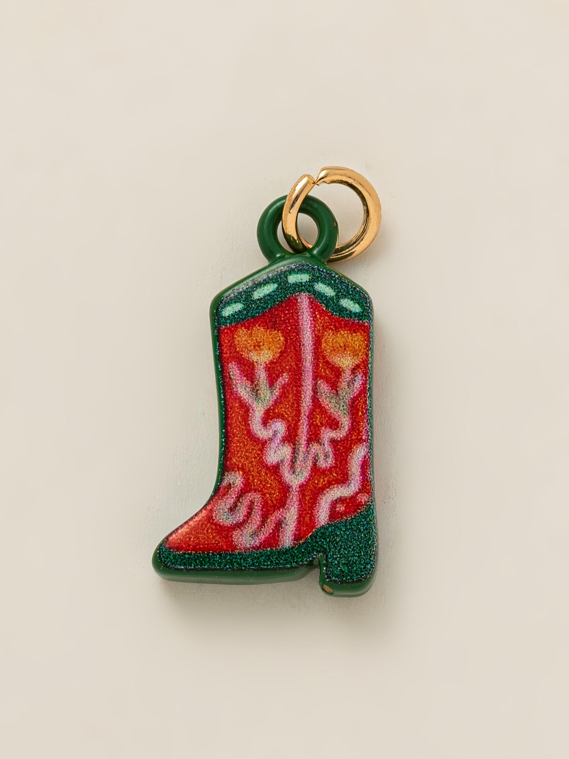 1PC fashionable commuting bohemian style pendant, painted enamel, flower boots, heart-shaped eyes, bottle, boot series pendant, copper plated 18K gold, suitable for DIY fashion accessories such as keychains, bags, and jewelry