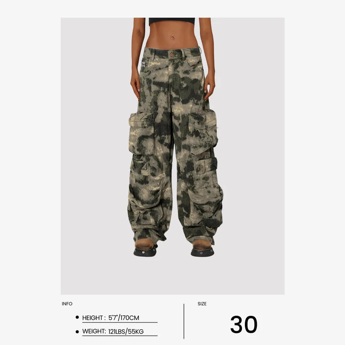 Aelfric Eden Camouflage Baggy Pants for  Mid-low rise casual cargo pants, branch camouflage work and casual pants with pockets Loose Bottom Trouser
