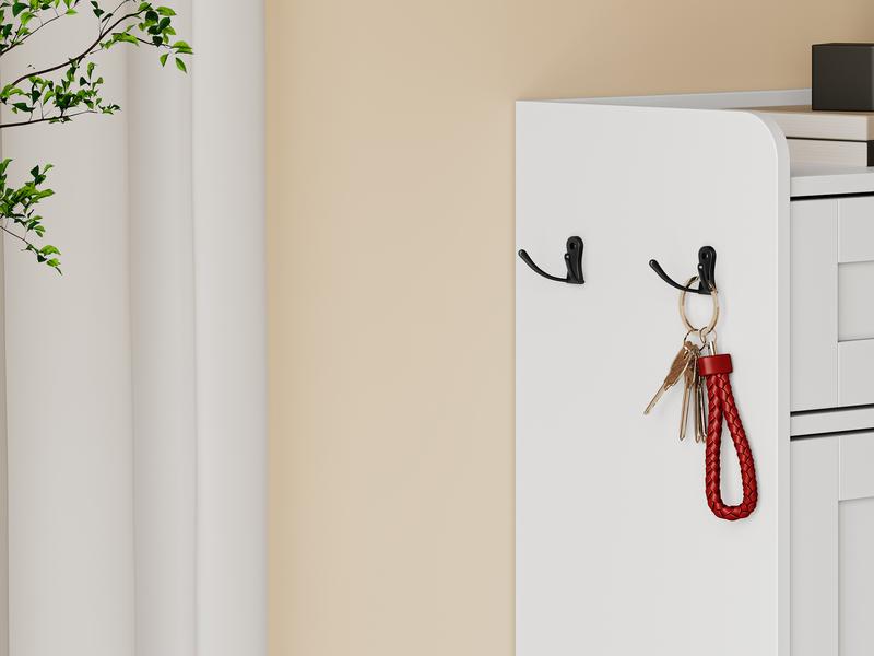 Shoe Storage Cabinet for Entryway, Farmhouse Narrow Shoe Cabinet with 2 Flip Drawers & Top Drawers, Adjustable Shelves & Hooks, Freestanding Hidden Rack Organizer for Hallway, Foyer