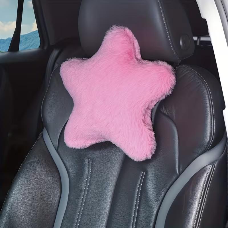 Plush Star Car Pillow, Cute Decorative Cushion, Soft Comfortable Headrest Lumbar Support, Universal Vehicle Interior, Office Home Use