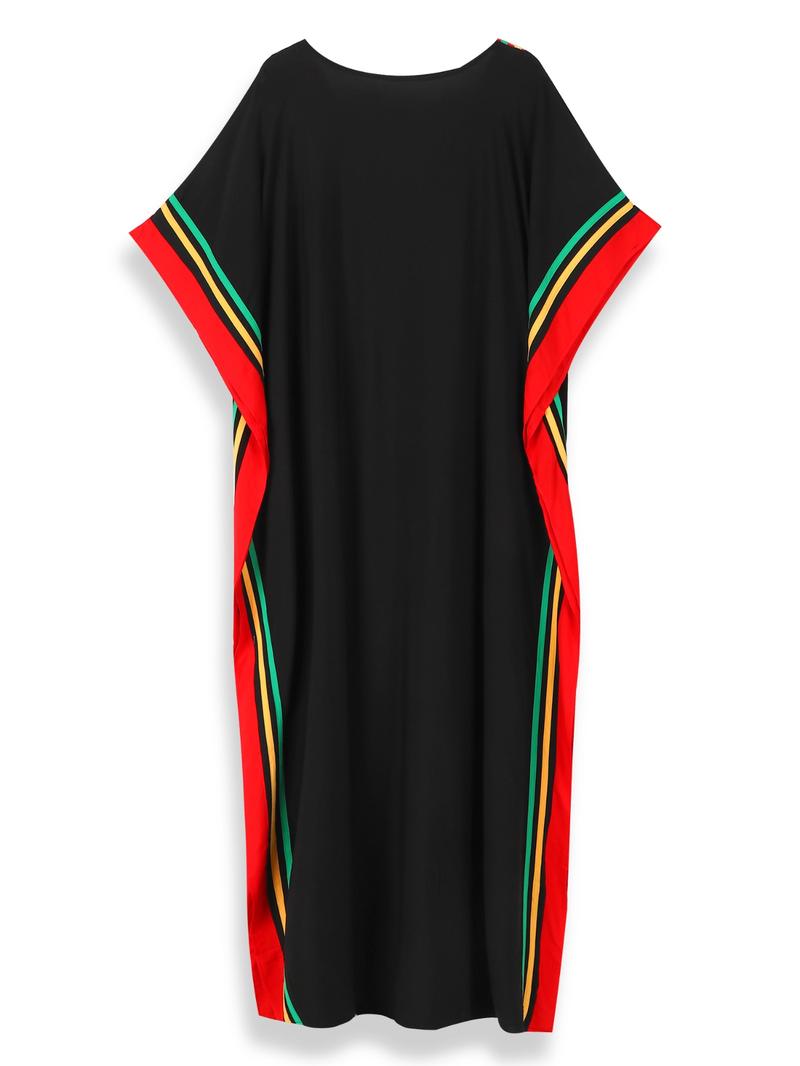 EDOLYNSA Striped kaftan dress cozy house robe muumuu outfits Moo Moo Dress vacation relaxed beach wear leisure wear versatile cover up daily wear Homewear Boho Casual Dress Q1615