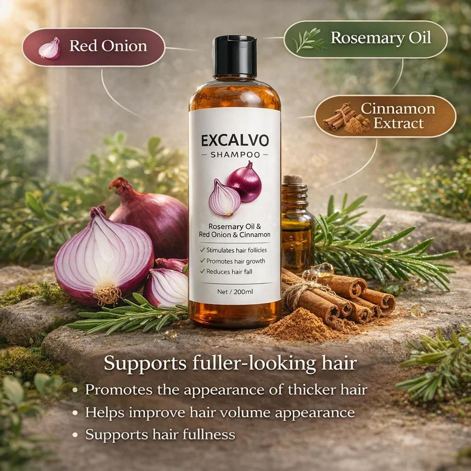 EXCALVO Shampoo, Onion Shampoo for Hair Growth, With Rosemary Oil, Red Onion, Cinnamon, Effectively Prevent Hair Loss |   Promotes Thicker Fuller Hair for Women and Men