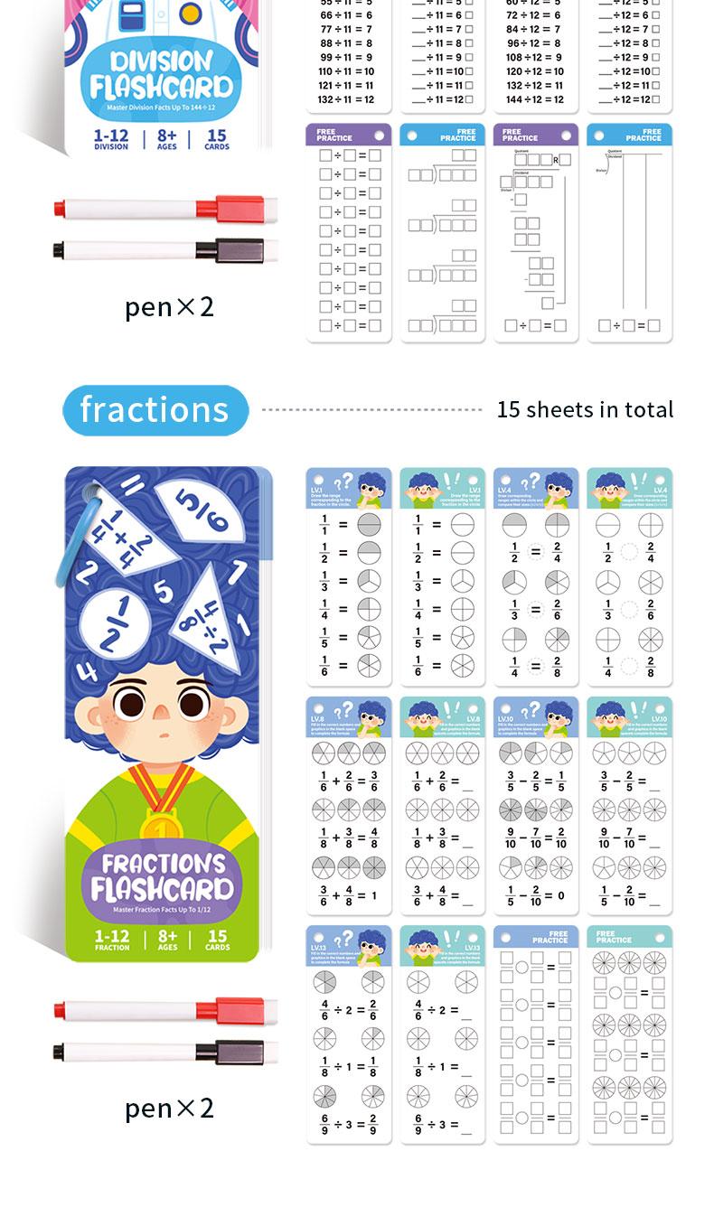 Learning Flashcards for Math Practice, Addition Subtraction Multiplication Division Cards, Educational Toy for Students, Brain-Boosting Math Game