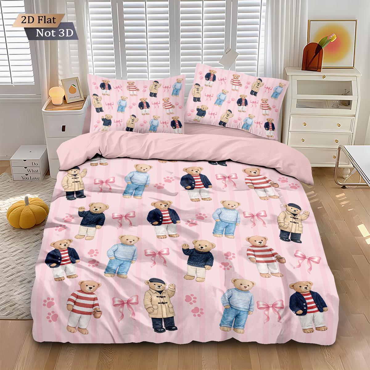 3pcs COOL BEAR Print Soft Bedding Set with Includes 1* Duvet Cover and 2*Pillowcases, No filling，Perfect for Patriotic Bedding Gift, Home Decor, Bedroom Accessories