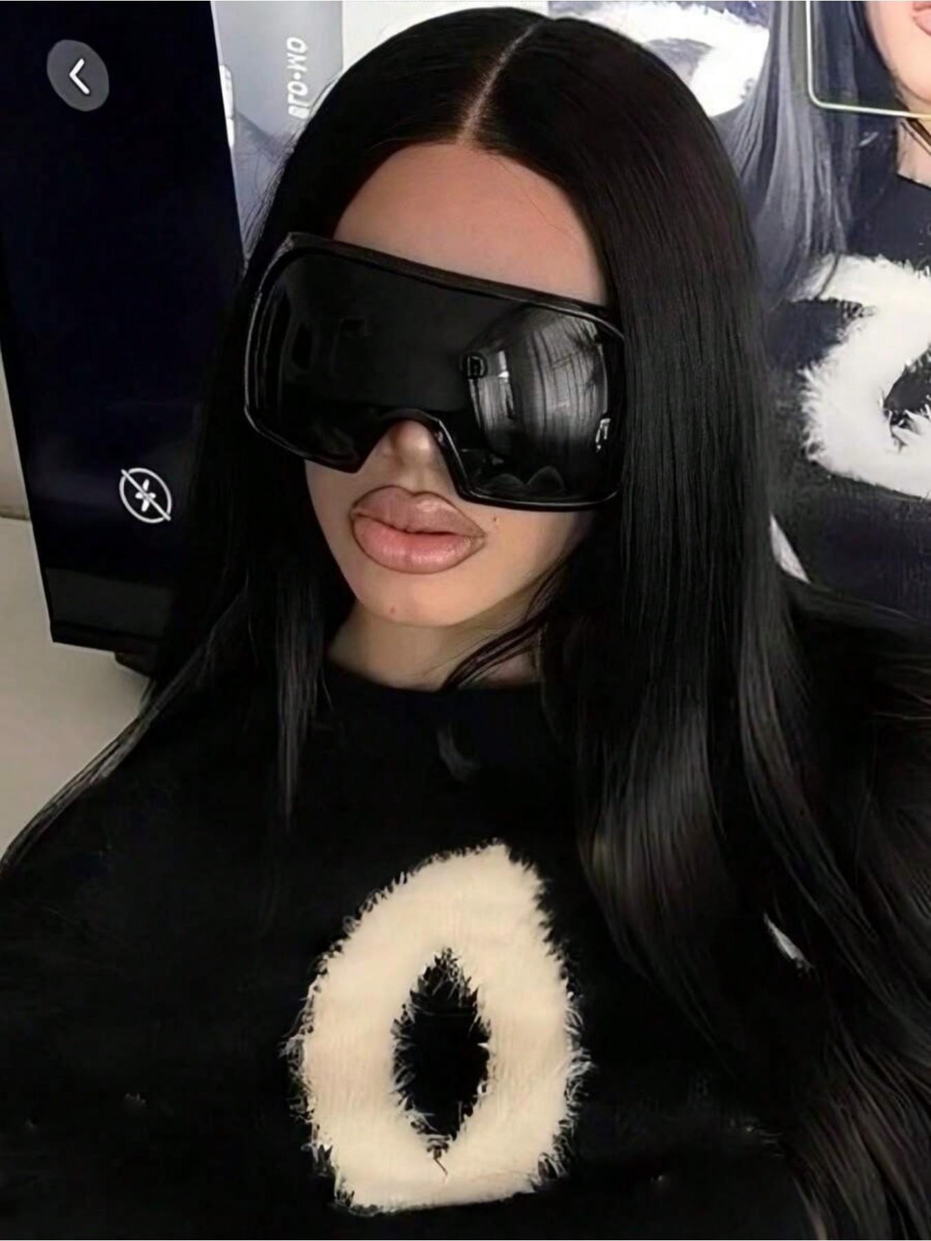 Oversized Futuristic Cyberpunk Aesthetic Style Glasses, Women's Stylish Wraparound Frame, Cool European & American College Vibe, Essential for Back to School, Wraparound Sunglasses, Oversized Trendy Sunglasses