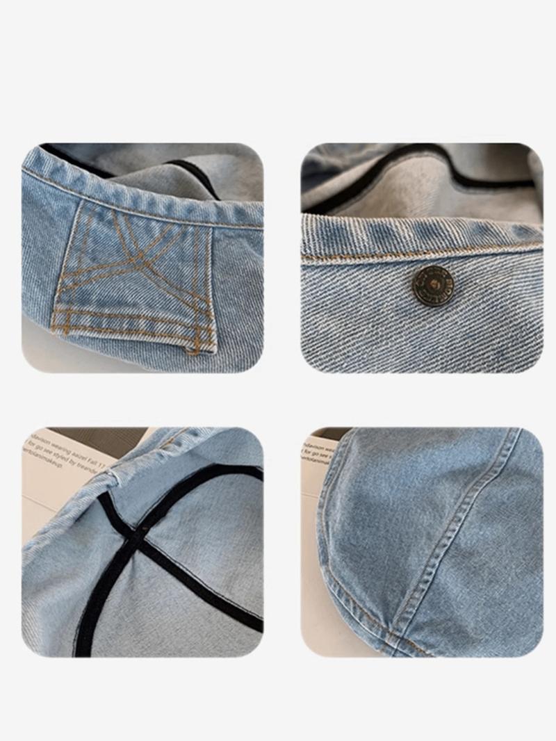 Women's Vintage Washed Denim Design Beret, Casual Outdoor Blue Hat for Women, Fashion Accessories for Daily Wear