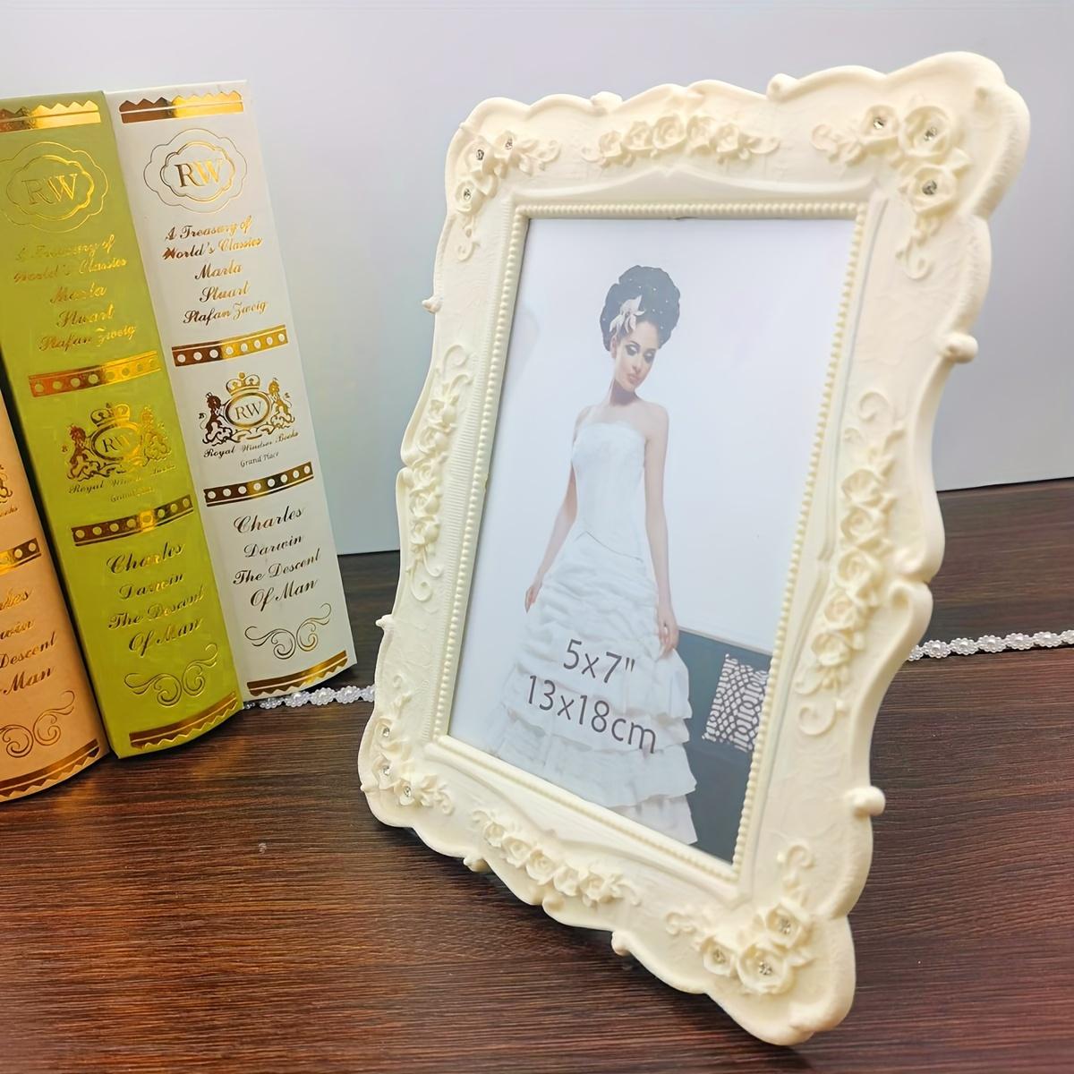 8 Inch Vintage Picture Frame with Rose Flower Design, Vintage Frames for Tabletop or Wall Display, Elegant Design with a black velvet backing, Horizontally or Vertically Use, Photo Frame for Home Decor Wedding