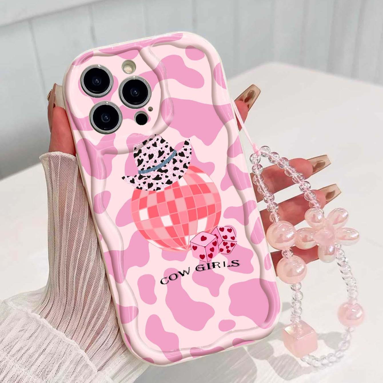 Disco Ball Heart Dice Tpu Phone Case with Lanyard, Shockproof Wave Edge, Fits Apple Models, Girl's Gift, Festival Present