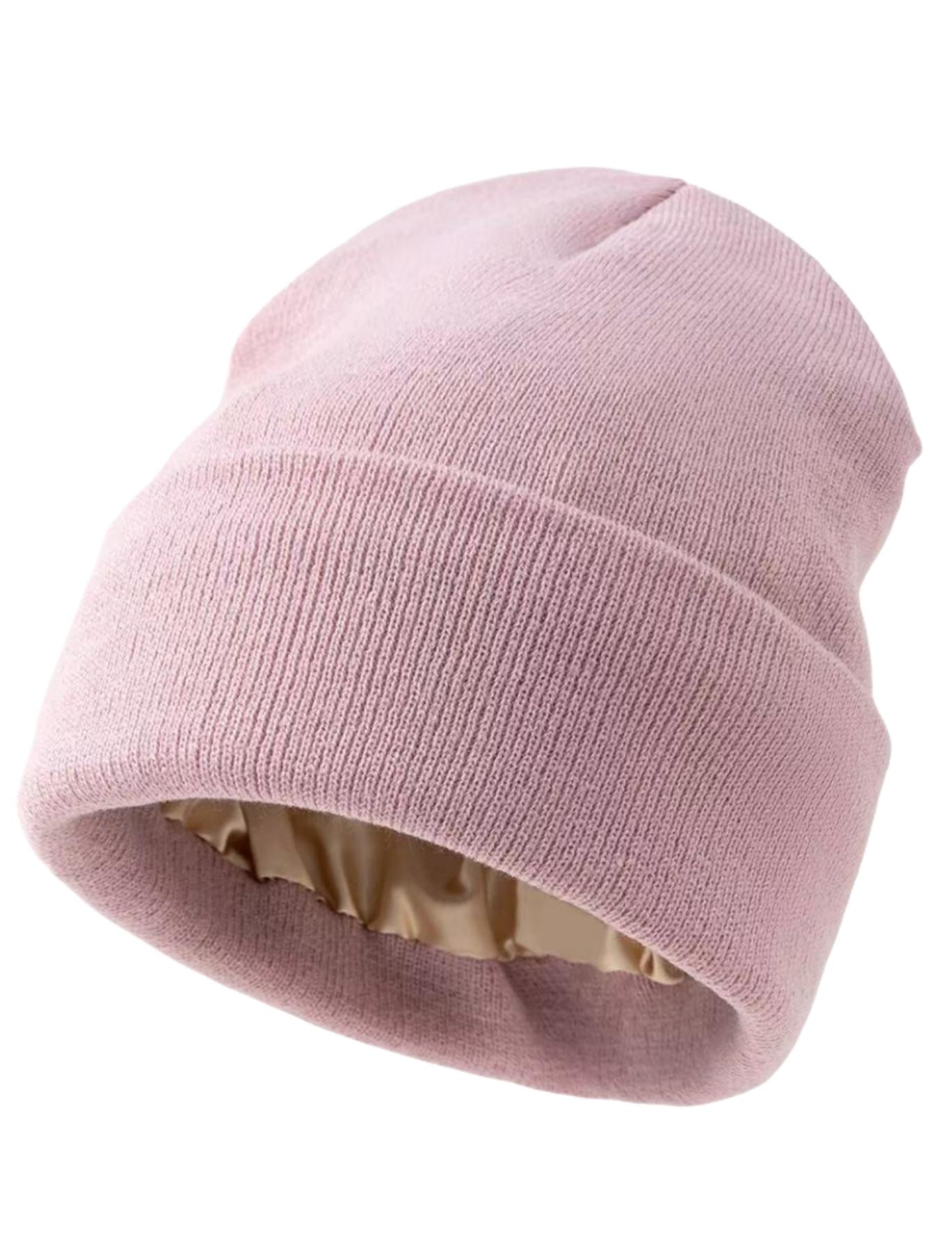 Autumn Winter Satin Knit Hat, Large Head Circumference Warm Beanie, Solid Color Cold Cap, Unisex for Kids over 13 Years, Outdoor Sports, Knitting Beanie