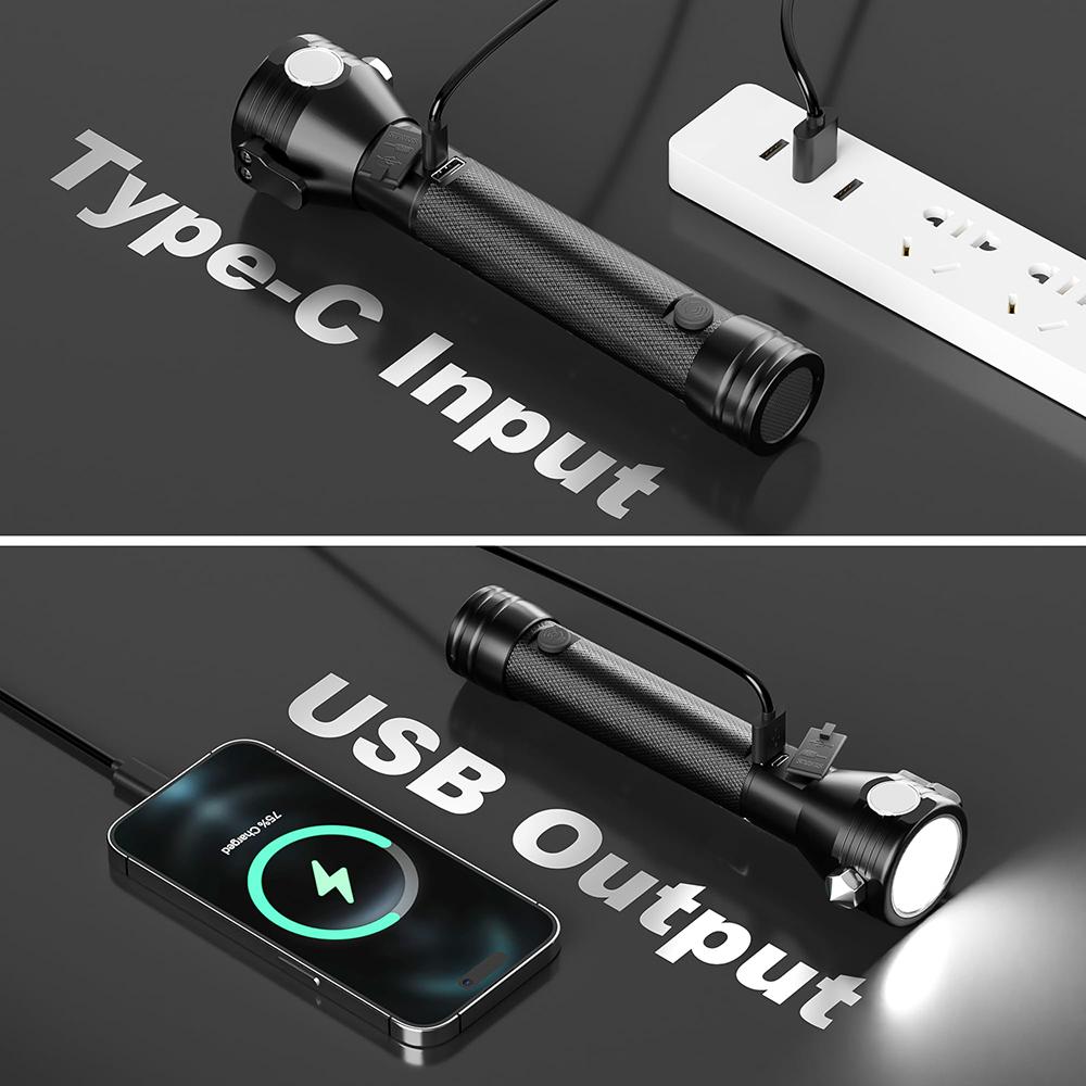 1PC Solar Rechargeable LED High Performance Flashlight, Multi Function Ultra Bright Flashlight, Emergency Strobe Light, USB-C Rechargeable, Survival Gear and Supplies, 5 Modes for Outdoor, Camping, Hiking, Multifunctional Flashlight