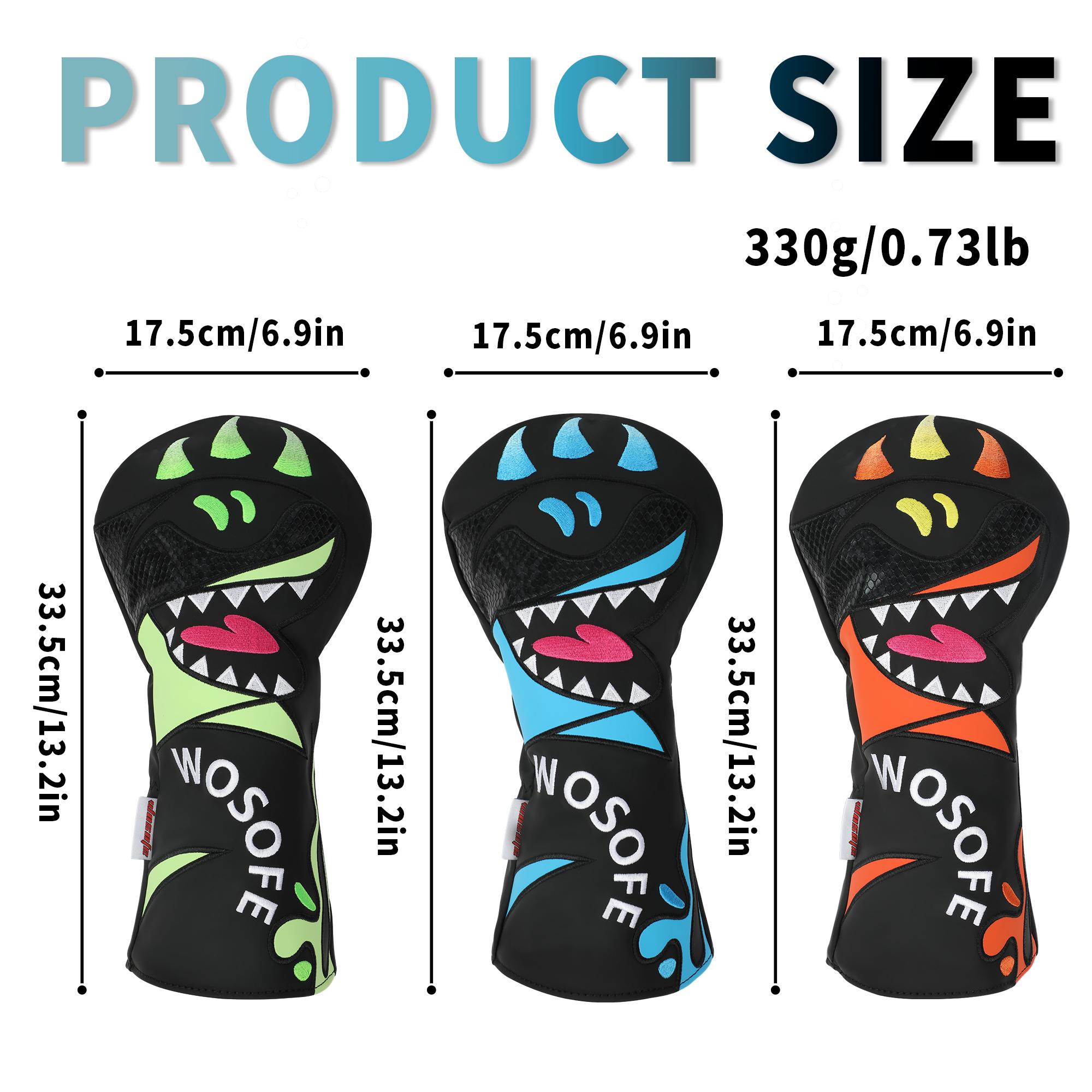 1 Golf Club Cover,Featuring a playful shark design embroidery,Provides all-around protection for your club,Fits 460cc clubs,Available in 3 colors,Golf driver head cover
