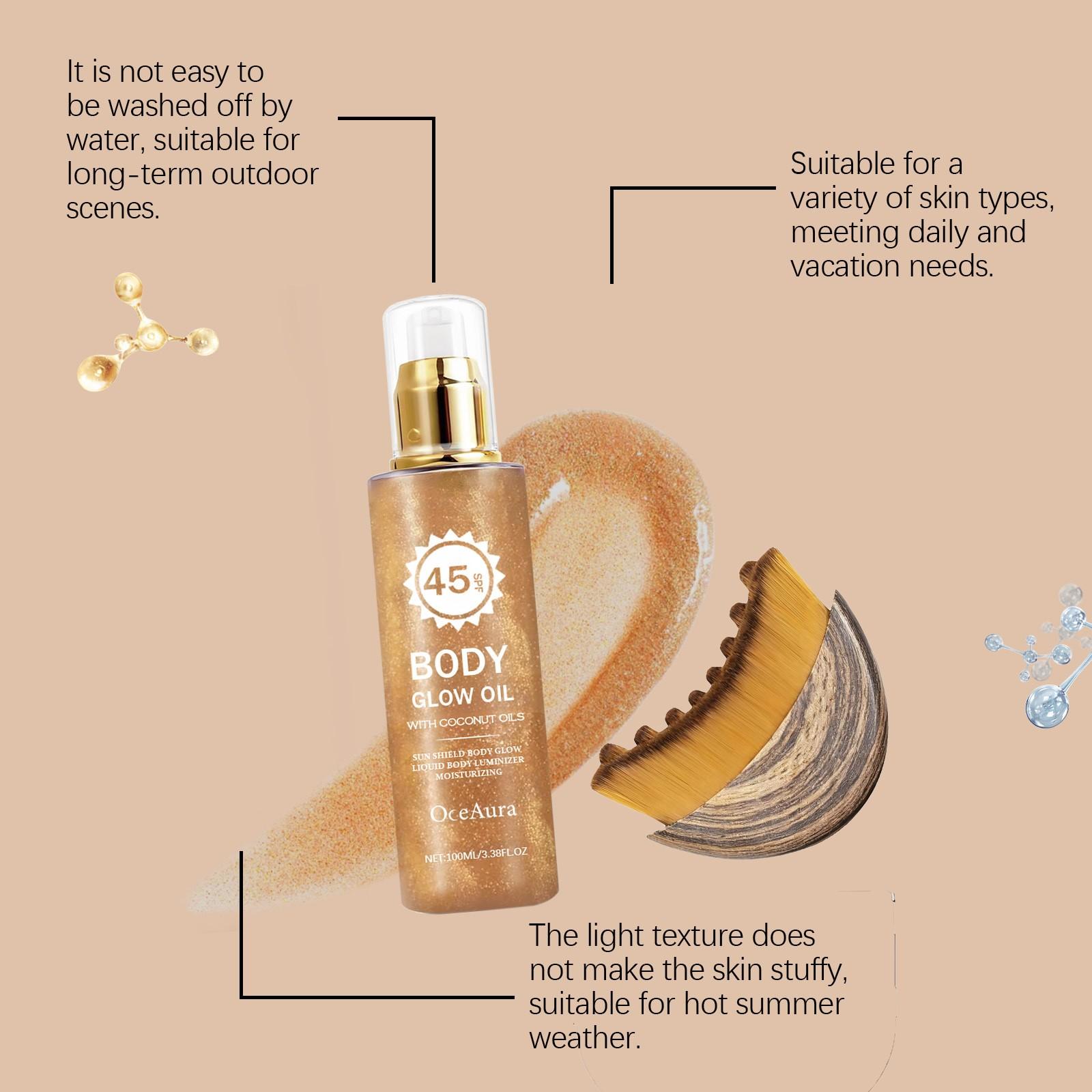 Coconut Highlighter Oil + Contour Brush (100ML+1pc), Outdoor UV Protection, Non-Greasy, Gentle Skin Care, Smooth and Comfortable