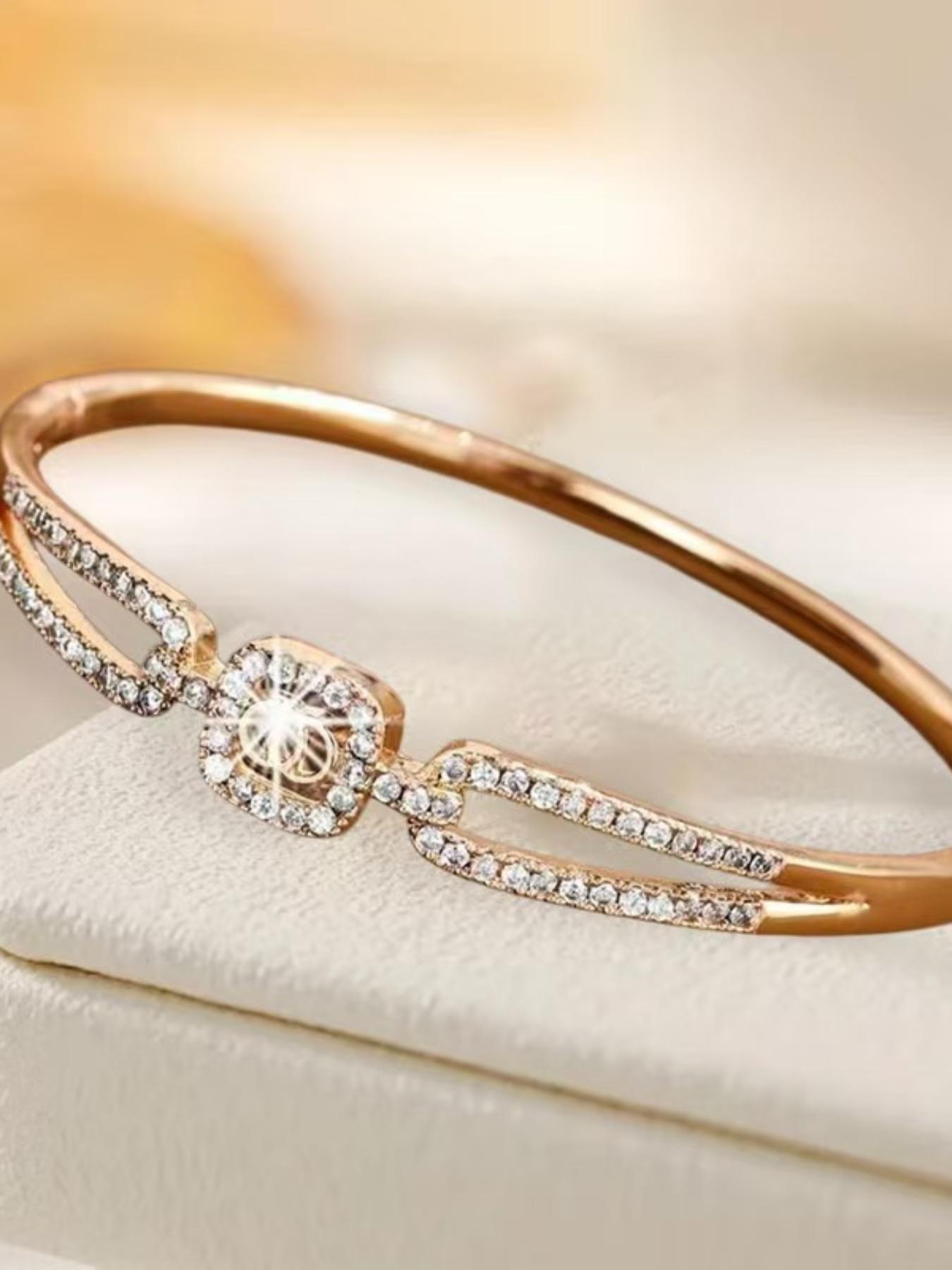 Luxury Diamond-Embedded Open Bracelet for Women, Boho Style, Stainless Steel Chain, Fashionable Accessory for Daily Wear and Evening Events