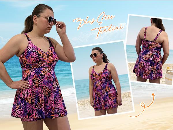 Aqua Eve Plus Size Swim Dress - Two Piece Tankini Swimsuit Tummy Control Bathing Suit with Shorts