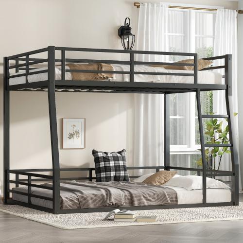 Floor Bunk Bed Frame, Heavy-Duty Bunk Bed for Kids, Teens, Adults, Noise-reduced Design, Black