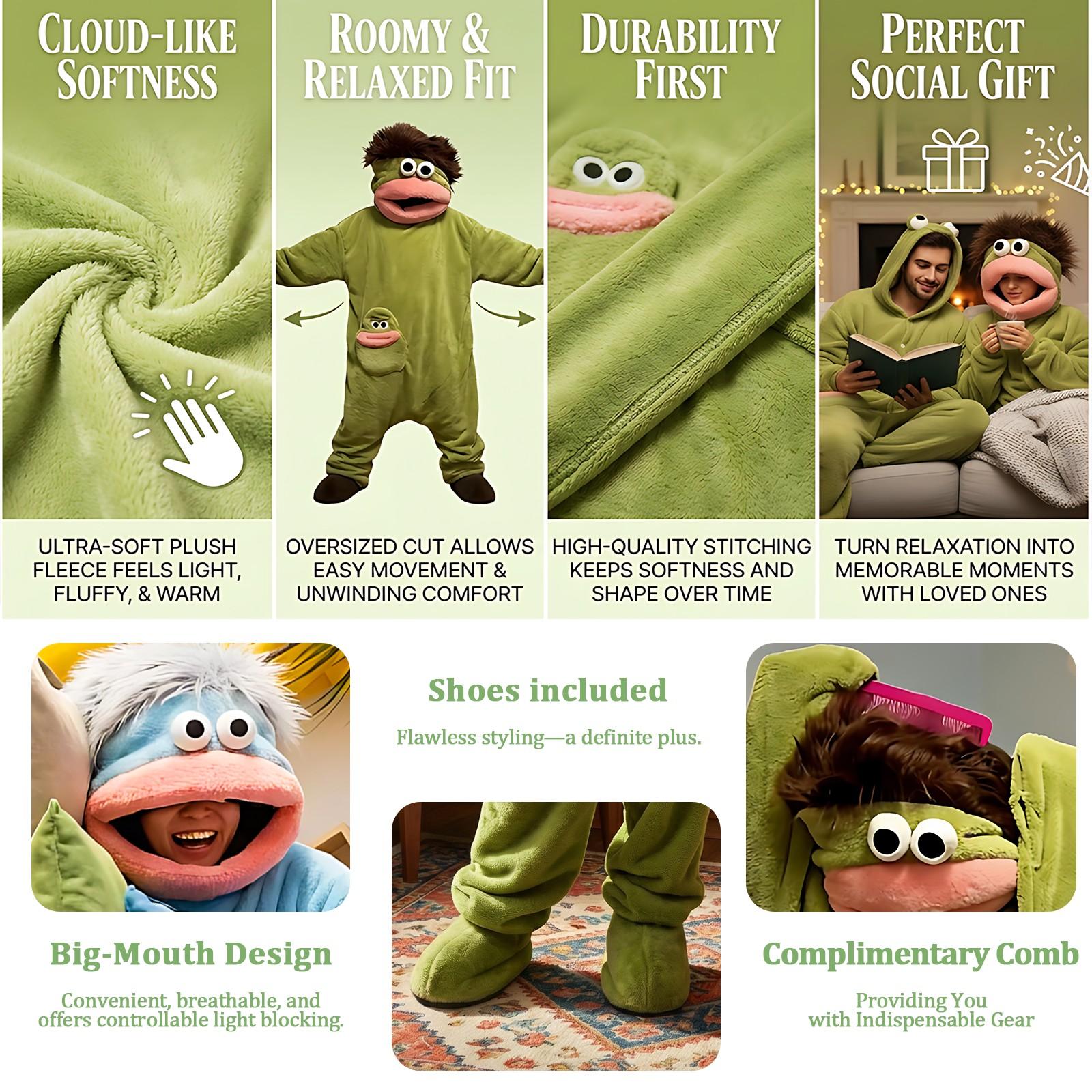 Funny Onesie Set, Comfortable Loose Hooded Flannel Pajamas - 3 Piece Set Includes Sleepwear + Comb + Shoes, Soft Skin-Friendly Long Nightgown Funny Onesie Set, Comfortable Loose Hooded Flannel Pajamas - 3 Piece Set Includes Sleepwear + Comb + Shoes, Soft Skin-Friendly Long Nightgown