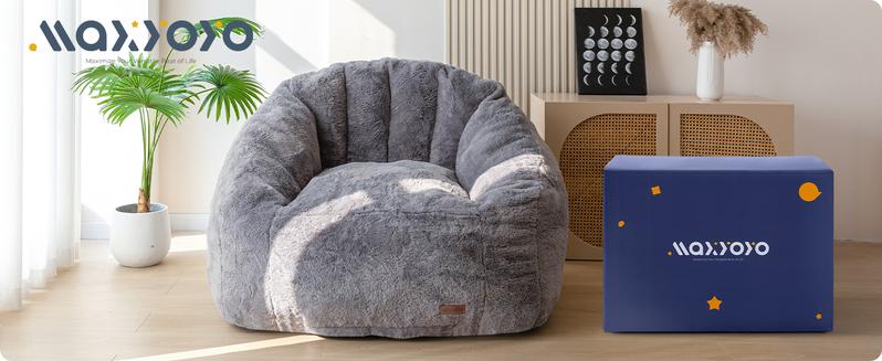 MAXYOYO Giant Bean Bag Chair, Oversized Bean Bag Couch for Adults and Kids, Faux Fur Shell-Shaped Large Chair with Filler, Stuffed Big Accent Sofa Lounge Floor Sofa for Gaming, Reading
